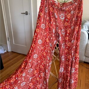 Free People Bali Sultry Boho Floral Wide Leg Flare Pants